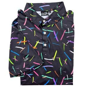 Sunday Swagger Men’s XL “Strokes” Black Geometric Performance Golf Polo